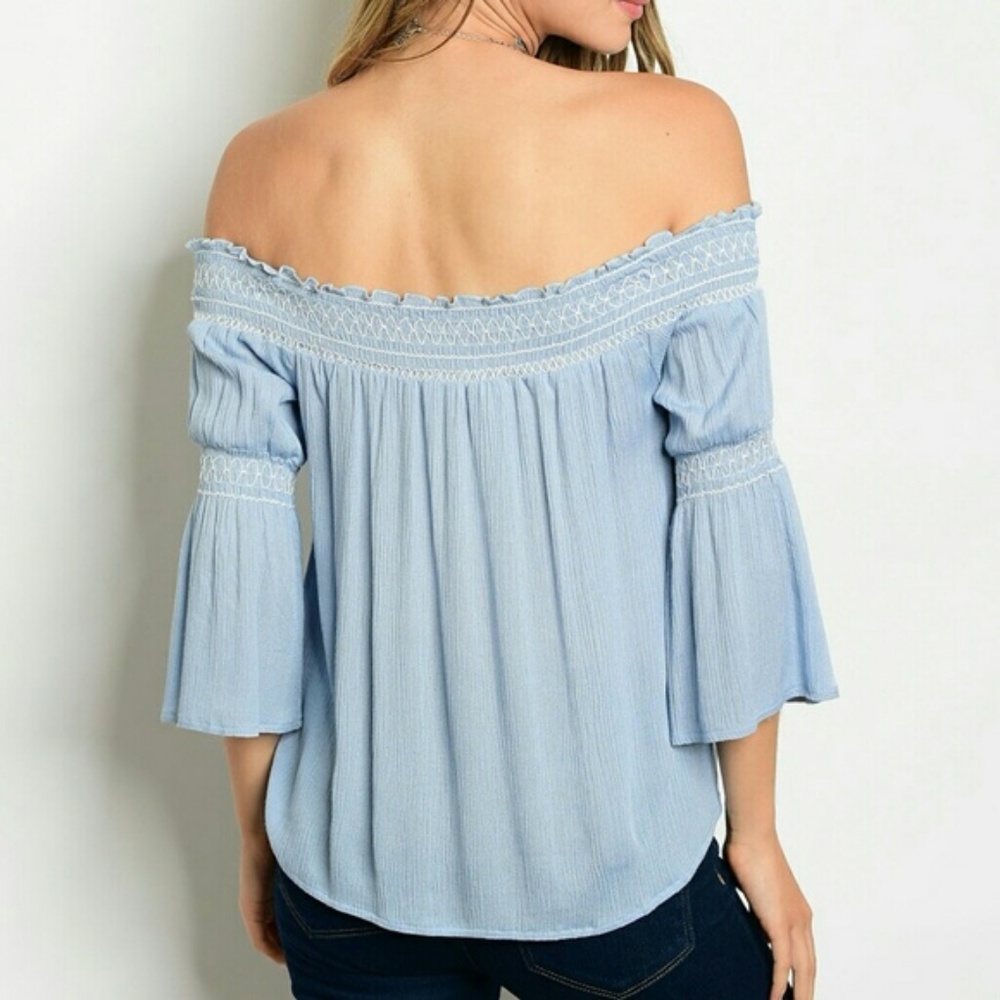 Roly Poly Off Shoulder Embroidered Smock Top NWT - Picture 2 of 3